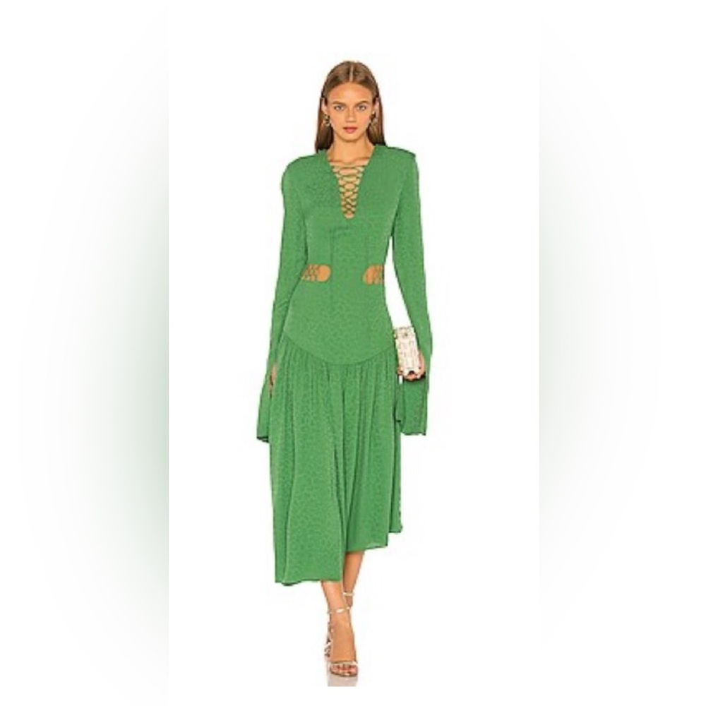 Chic Green Lace-Up Midi Dress
